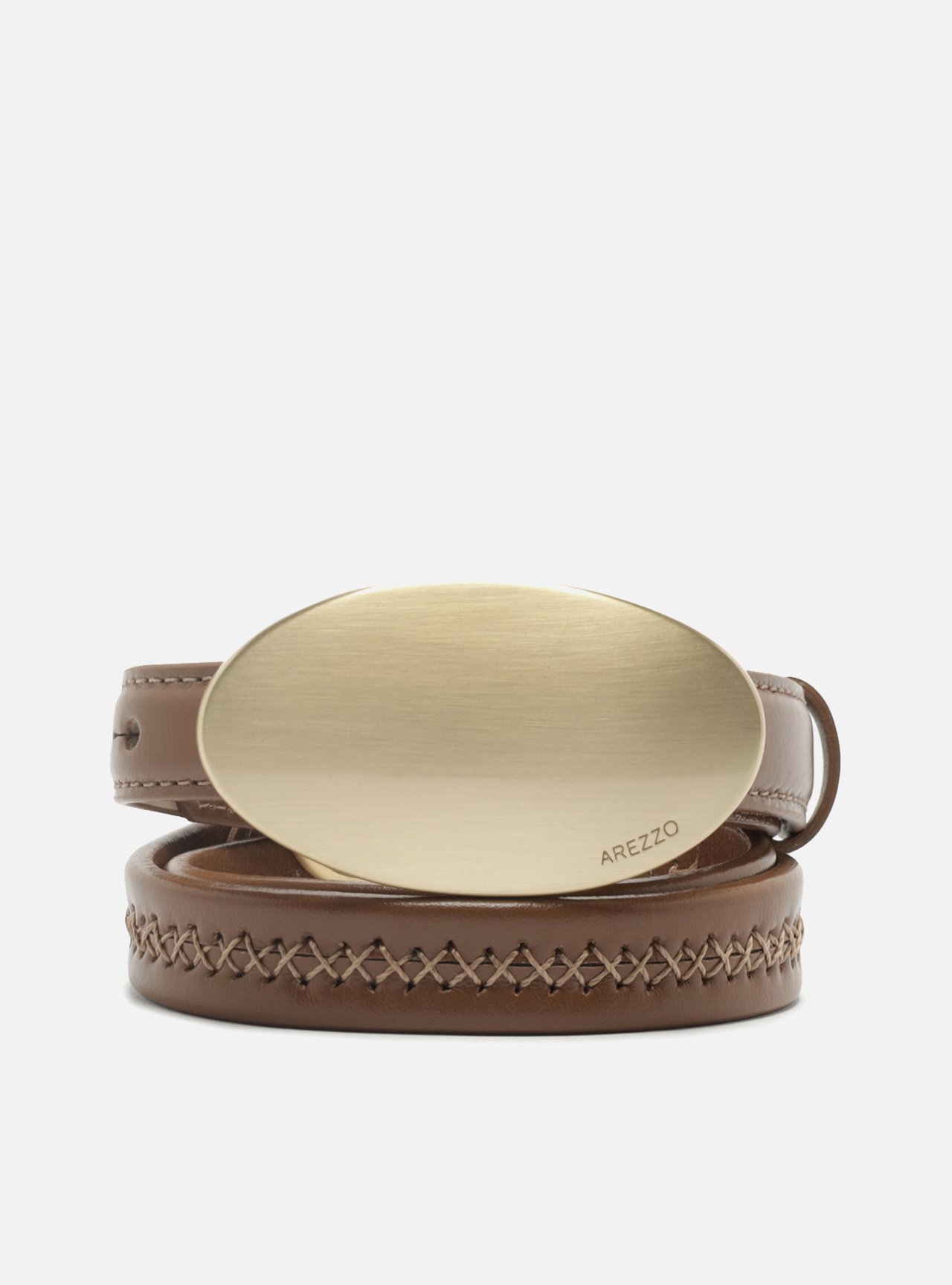 Cinto Caramelo Couro Fino Fivela Oval Metal — foto 3
