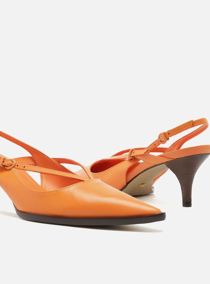 Scarpin Laranja Salto Baixo Tiras