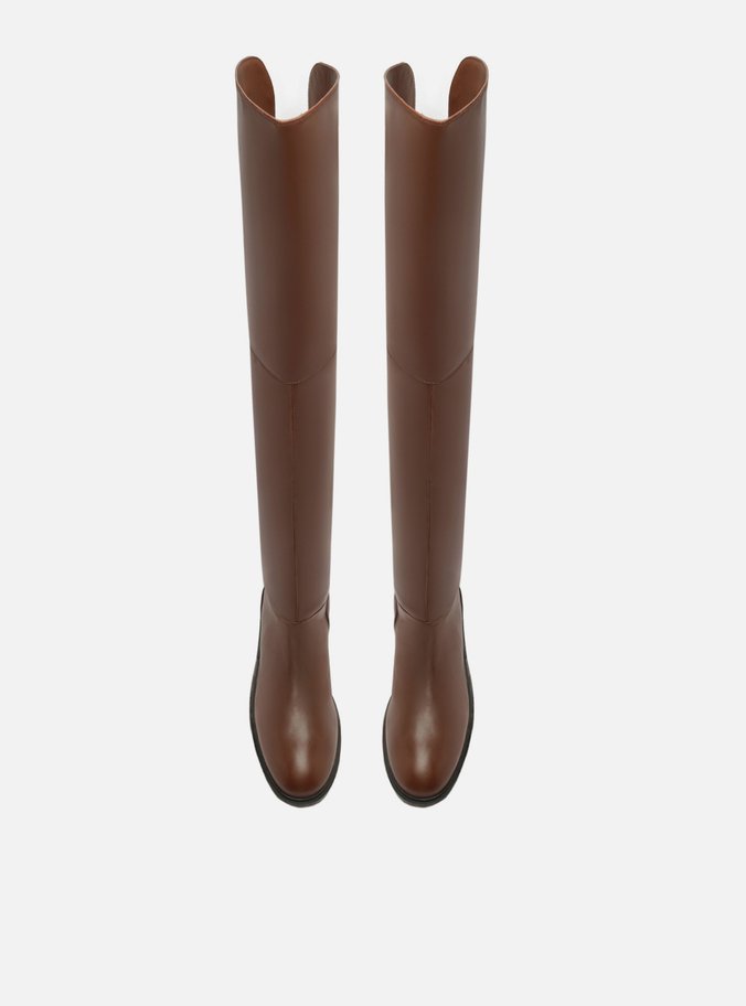 Bota Over The Knee Marrom Couro Salto Bloco