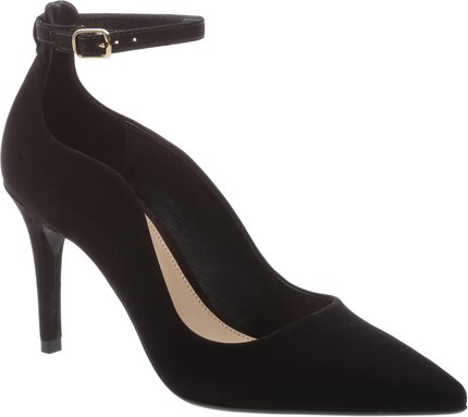 Scarpin Bico Fino Nobuck Fivela Preto
