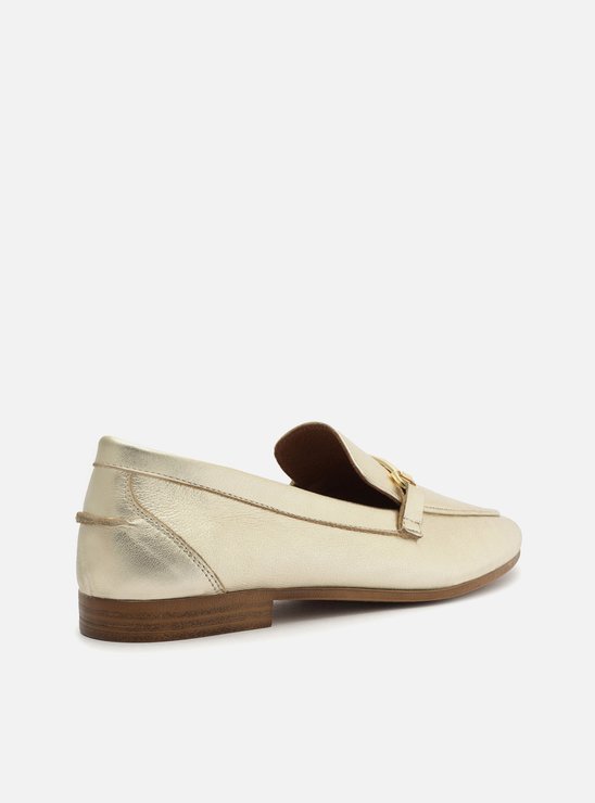 Mocassim Dourado Couro Bico Fino Bridão