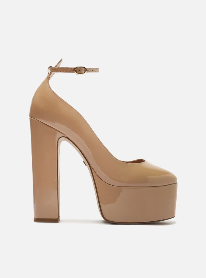 Scarpin Bege Verniz Meia Pata Bloco Gilda