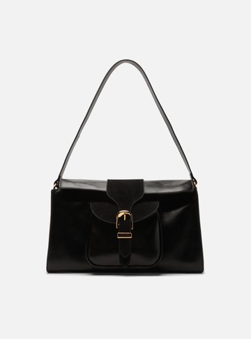 Bolsa Shoulder Preta Média Bolso Camurça