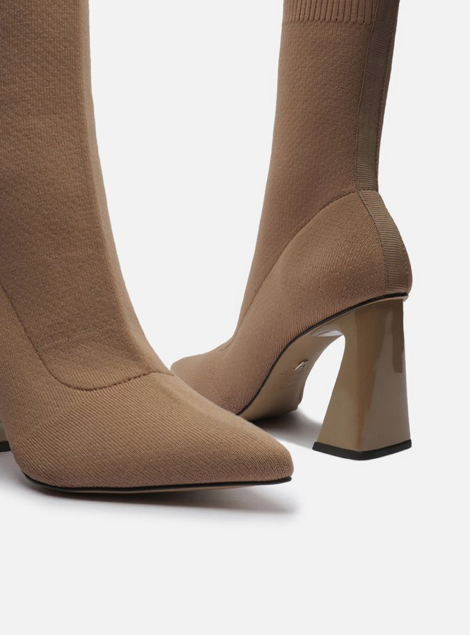 Bota Skinny Nude Knit Cano Curto