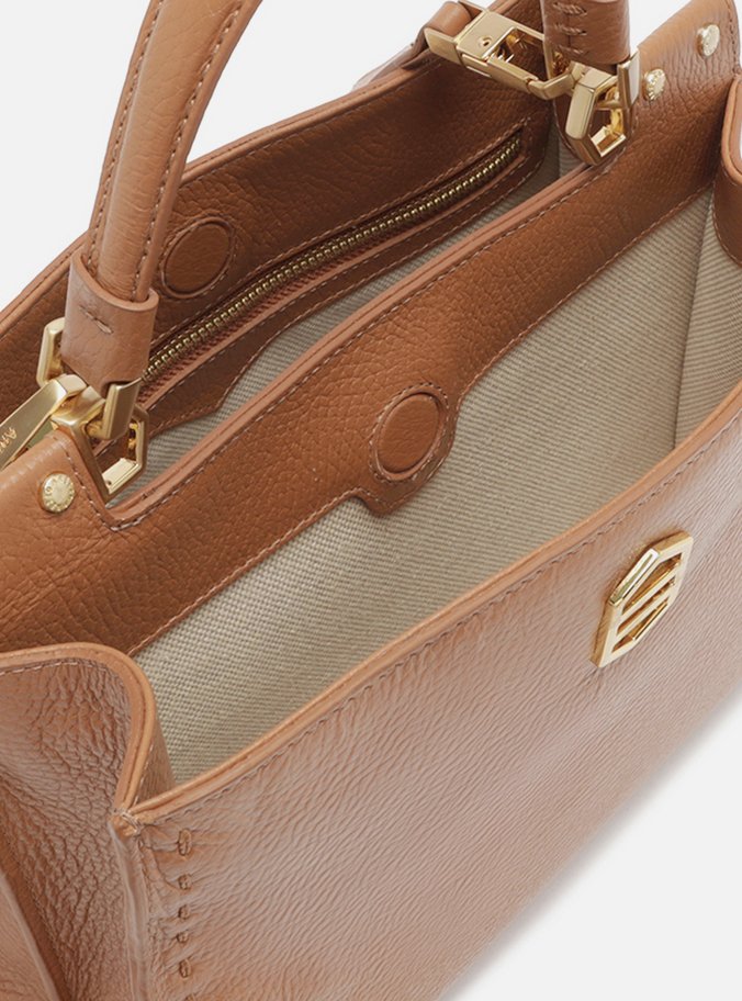 Bolsa Tote Marrom Couro Grande Metal