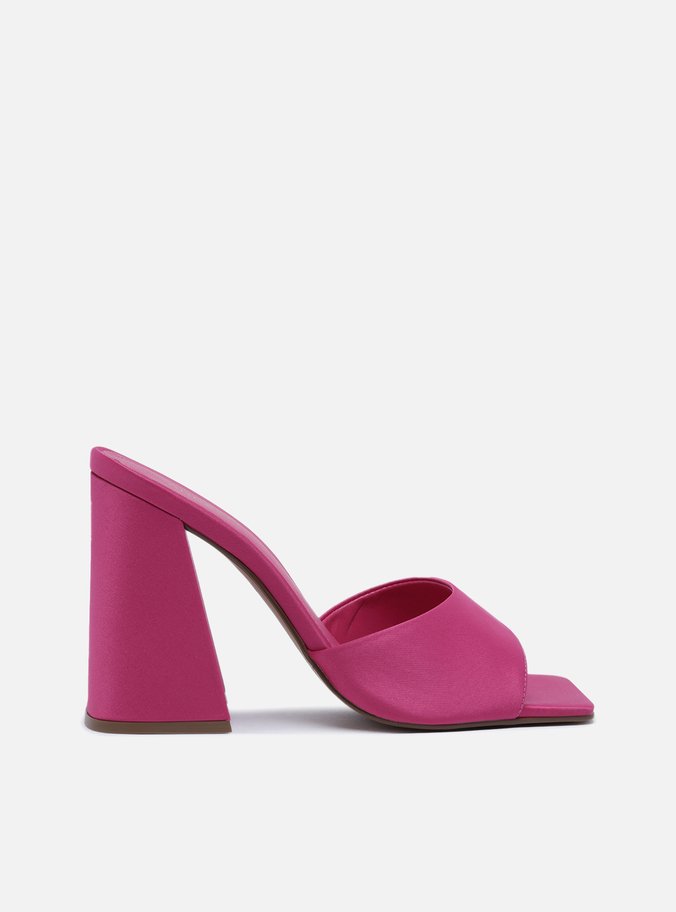 Mule Rosa Cetim Salto Alto Bloco