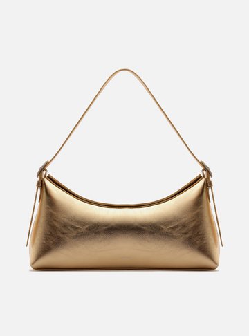 Bolsa Shoulder Dourada Couro Grande Básica