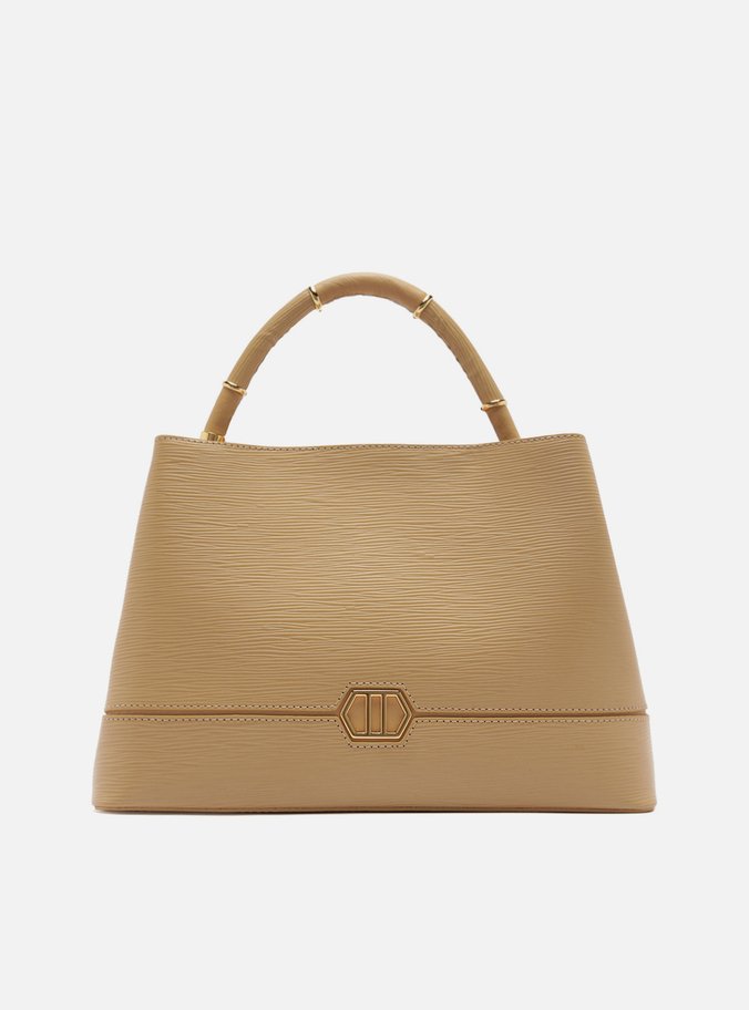 Bolsa Tote Bege Couro Grande Anéis