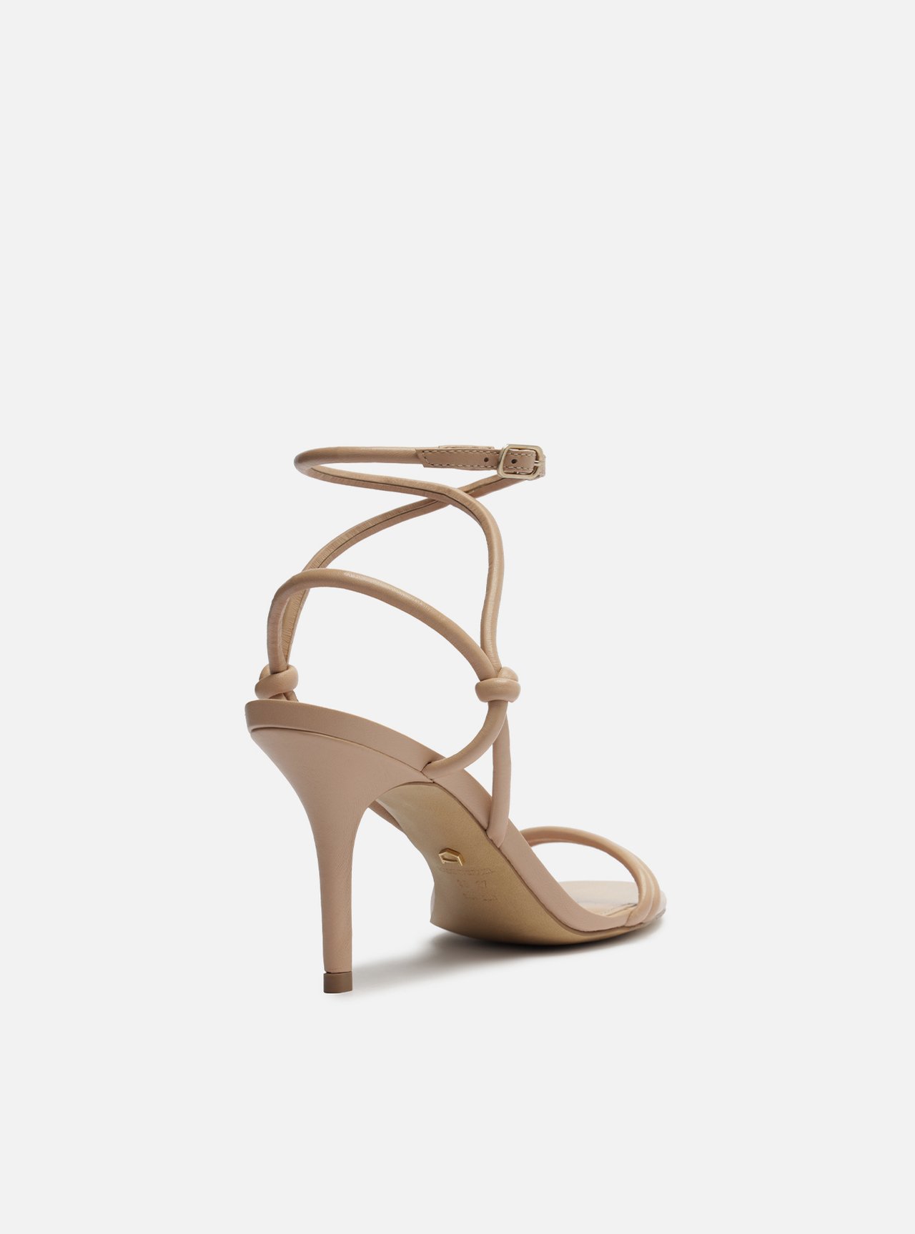 Sandália Nude Salto Médio Fino Tiras Knot — foto 3