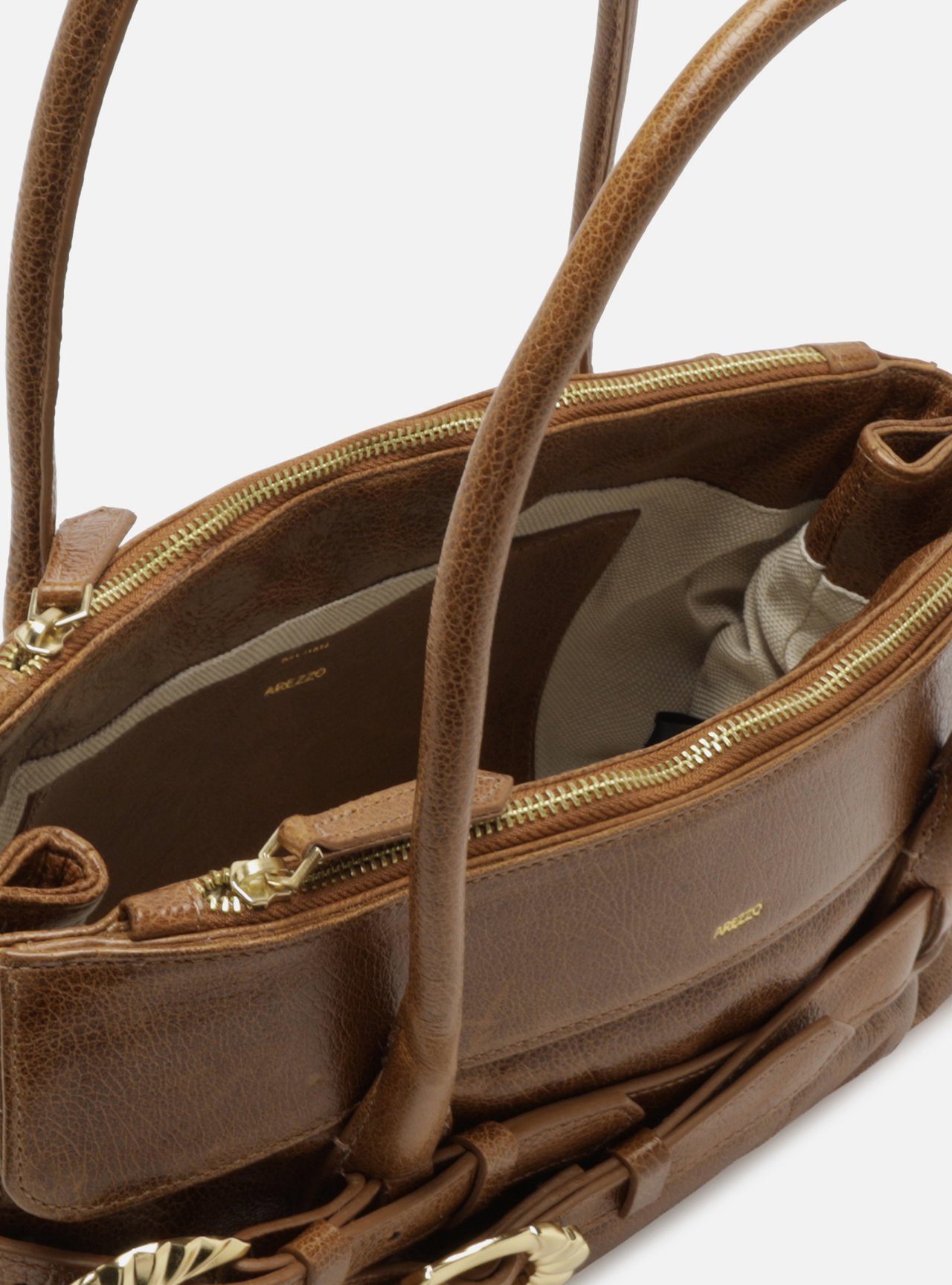 Bolsa Shoulder Marrom Couro Grande Fivelas Douradas — foto 4