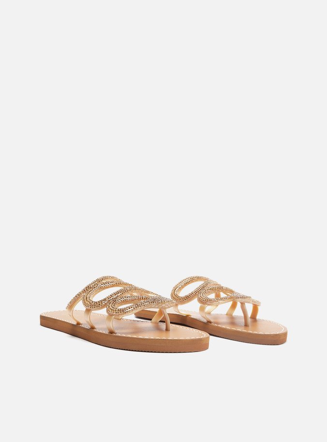 Rasteira Prata Bico Redondo Snake Strass Nancy