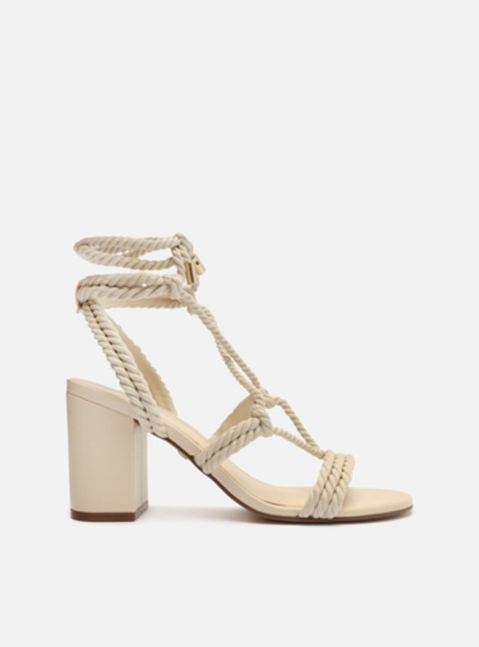 Sandália Off-White Cordão Salto Médio Bloco