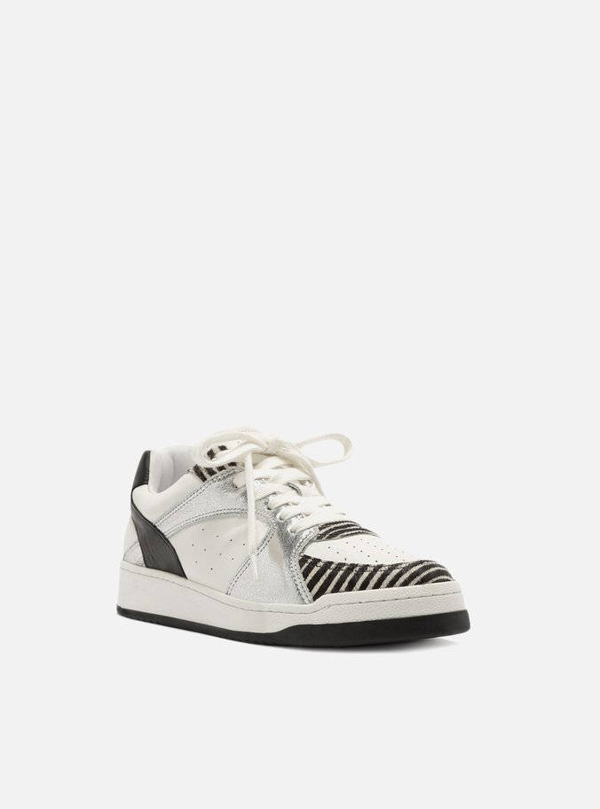 Tênis Branco e Animal Print Couro Street Preto