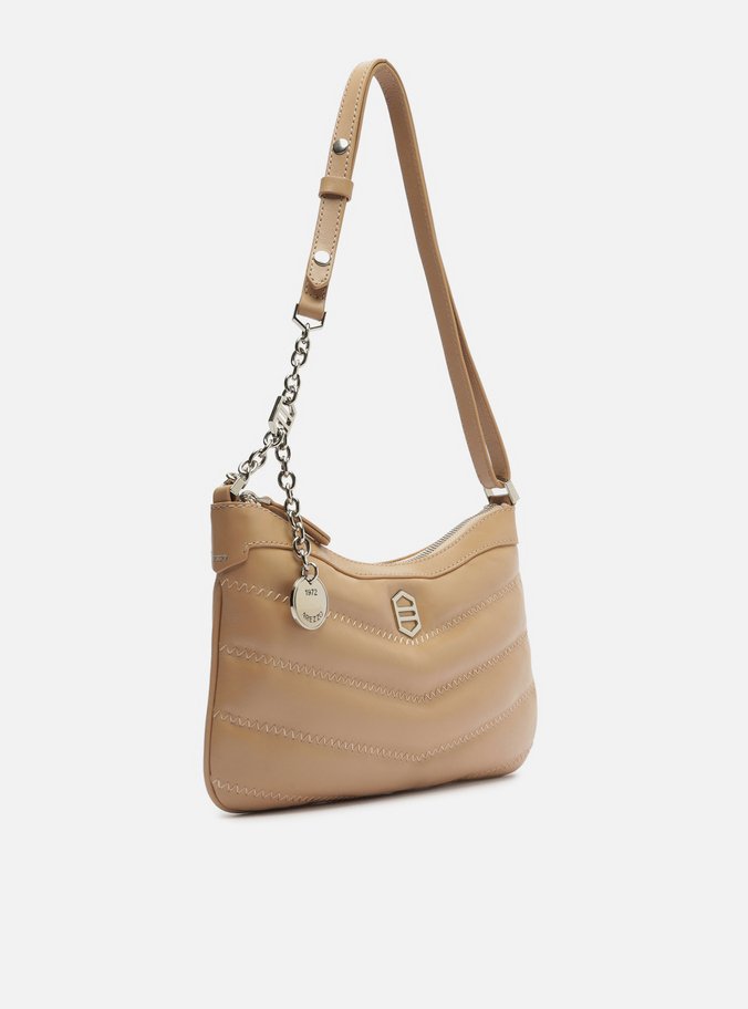 Bolsa Tiracolo Bege Couro Média Costuras