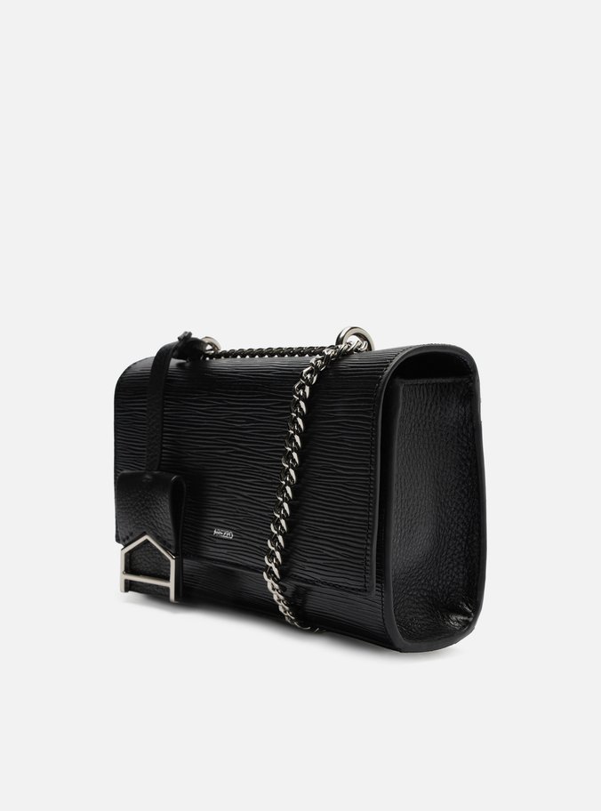 Bolsa Tiracolo Preta Couro Abraccio Wave Pequena