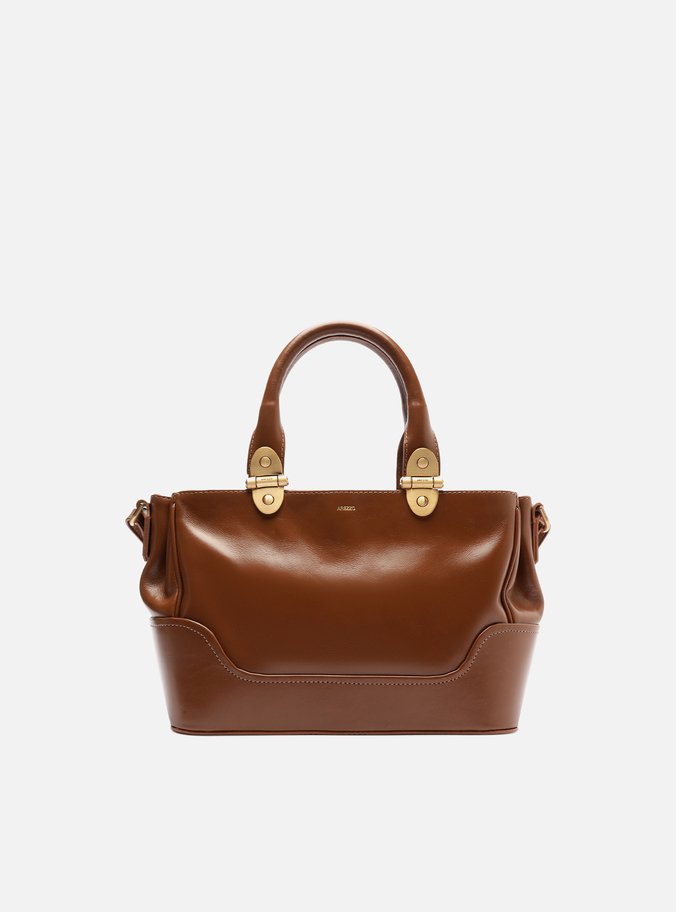 Bolsa Tote Marrom Couro Natural Média Metais
