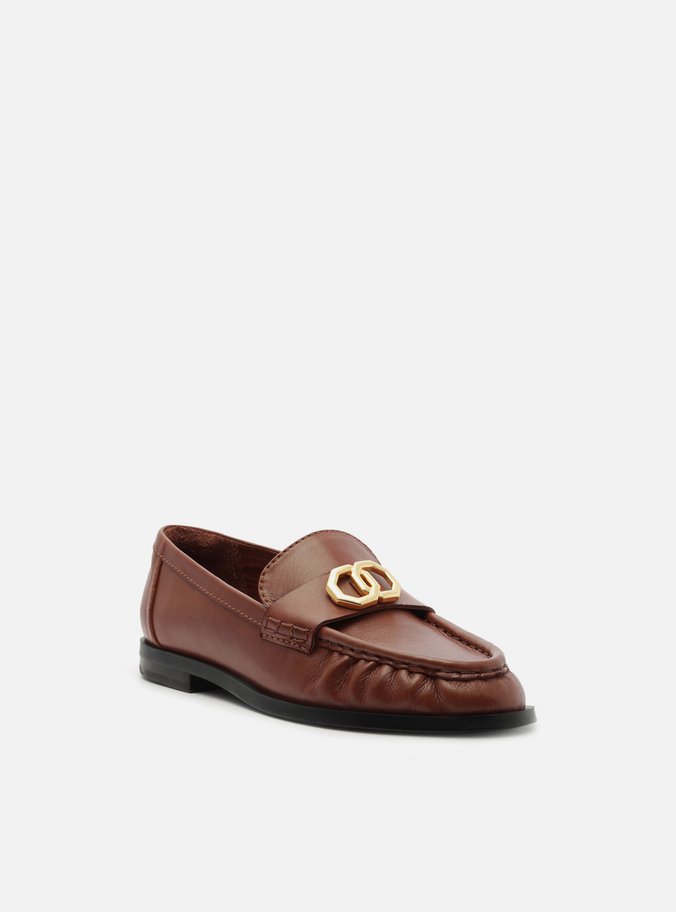 Mocassim Marrom Couro Franzido Tira Metal