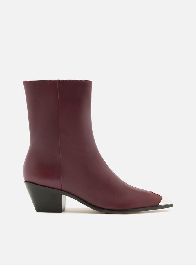 Bota Vinho Couro Cano Curto West Cap Toe Metal Arezzo