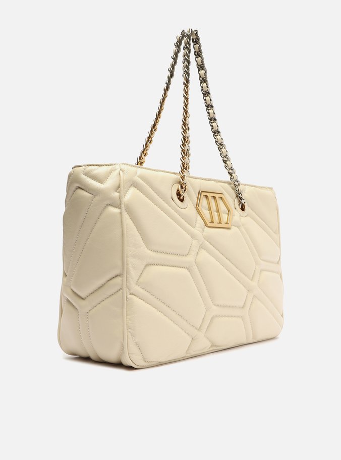 Bolsa Shopping Branca Couro Emma Grande Corrente