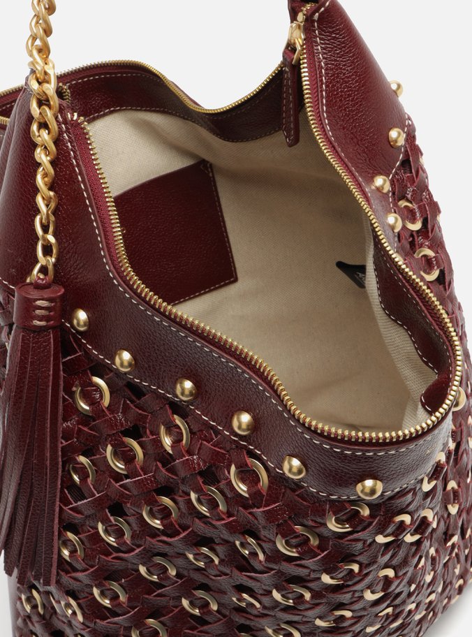 Bolsa Hobo Vermelha Couro Tressê Metais Grande