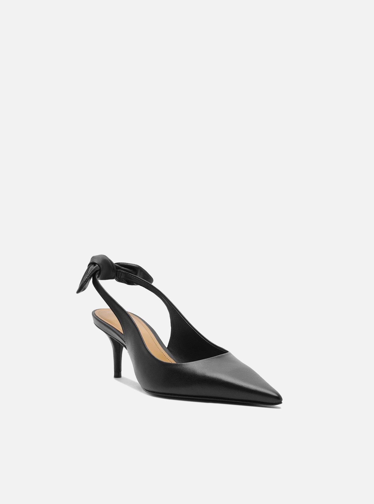 Scarpin Preto Couro Slingback Salto Fino Laço — foto 2