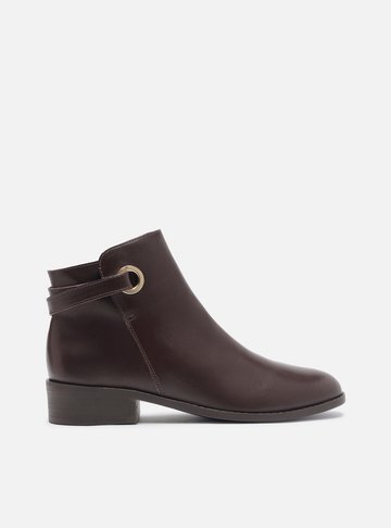 Bota Marrom Escura Couro Cano Curto Tiras Ilhós
