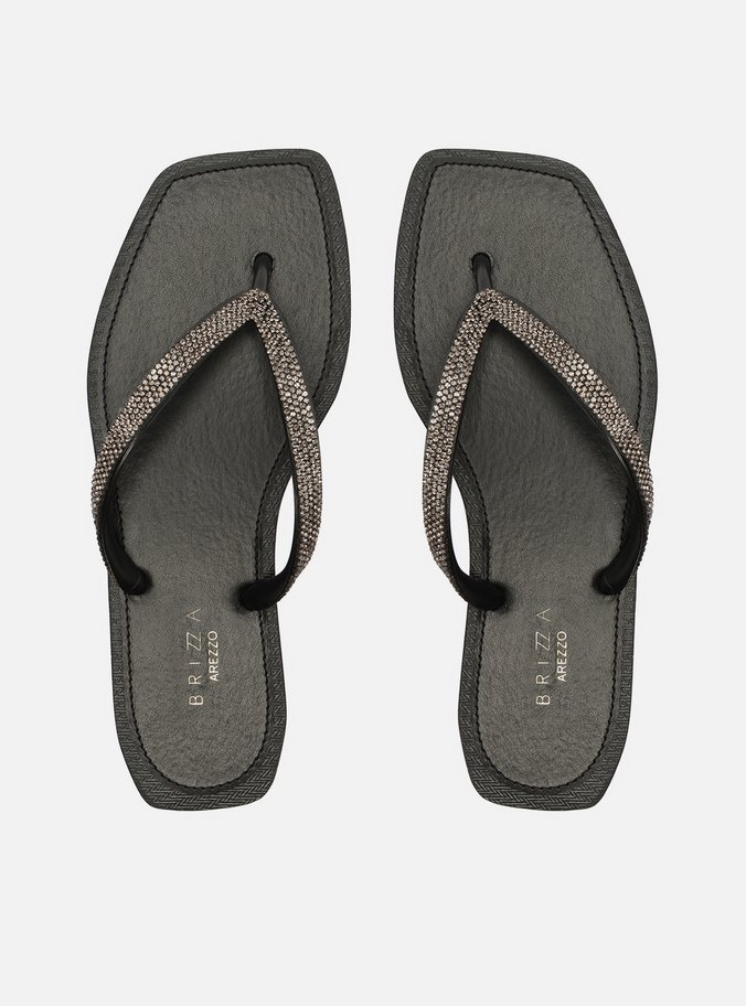 Chinelo de Dedo Preto Square Strass