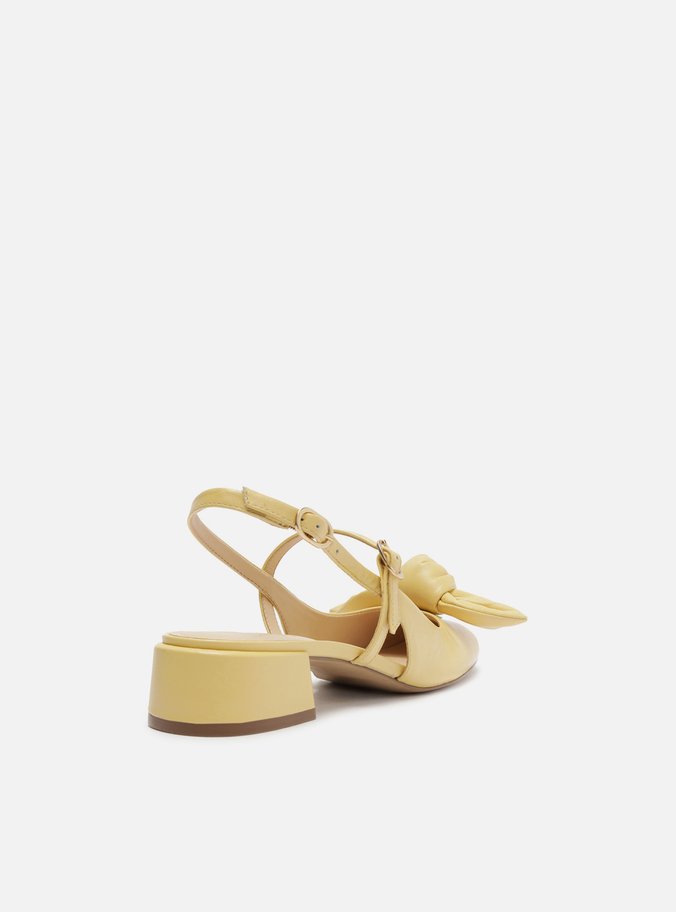 Sapato Boneca Amarelo Couro Salto Bloco Laço