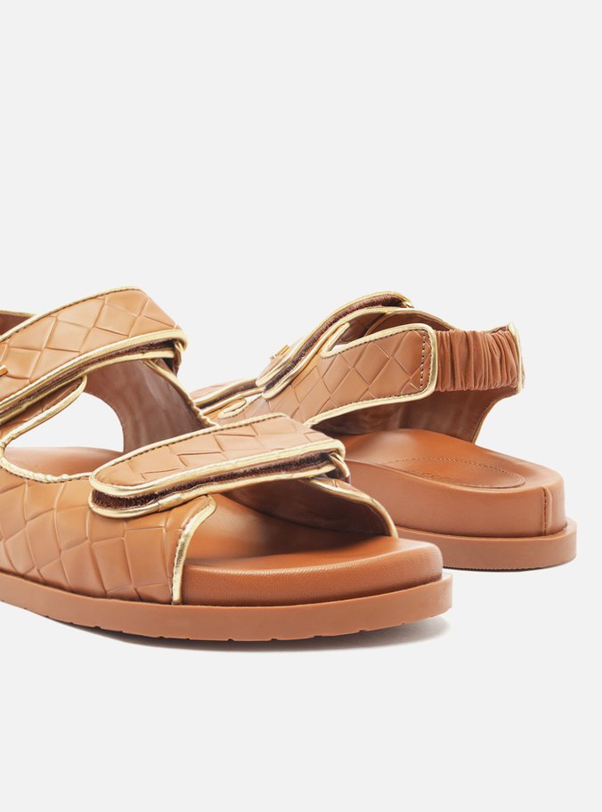 Sandália Papete Marrom Tressê Velcro