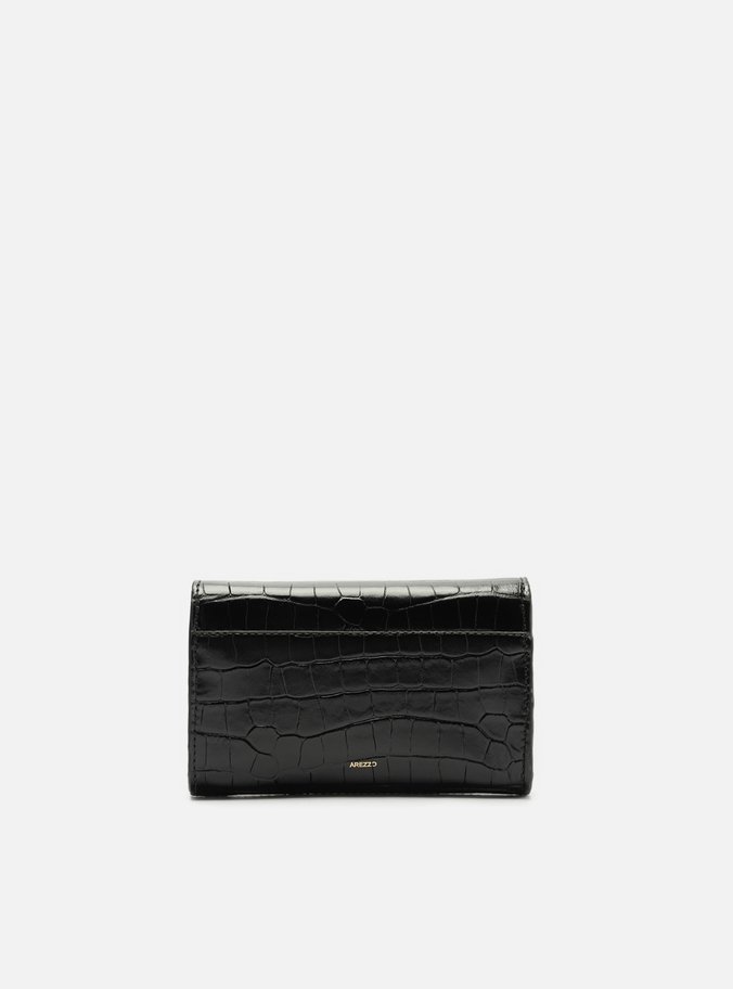 Bolsa Tiracolo Preta Couro Croco Pequena Ganchos