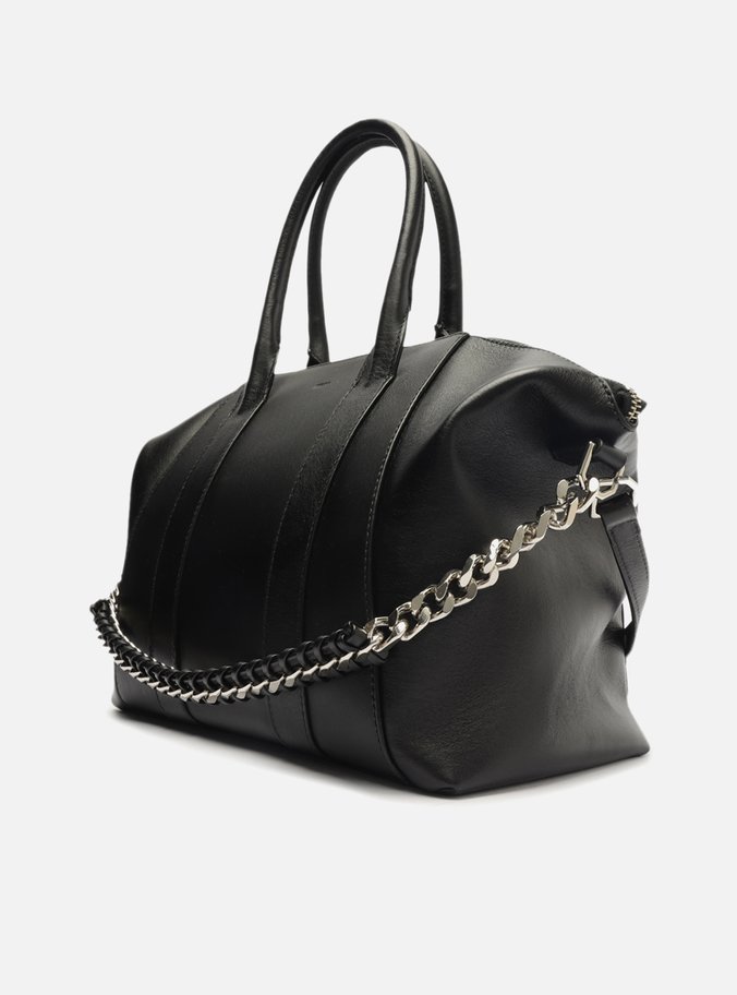 Bolsa Shopping Preta Couro Grande Corrente