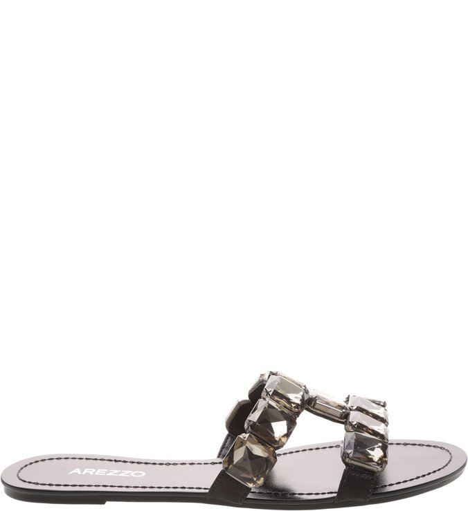Chinelo Couro Big Cristal Preto