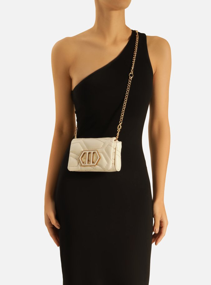 Bolsa Tiracolo Off-White Couro Pesponto Emma Pequena