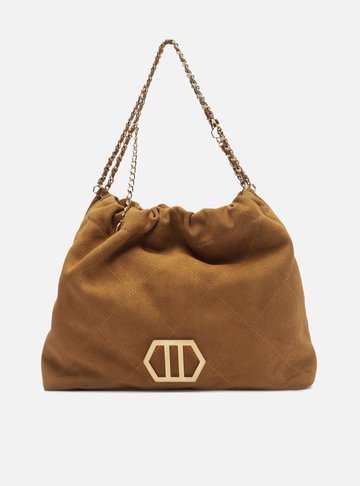 Bolsa Hobo Bege Couro Acamurçado Esther Grande