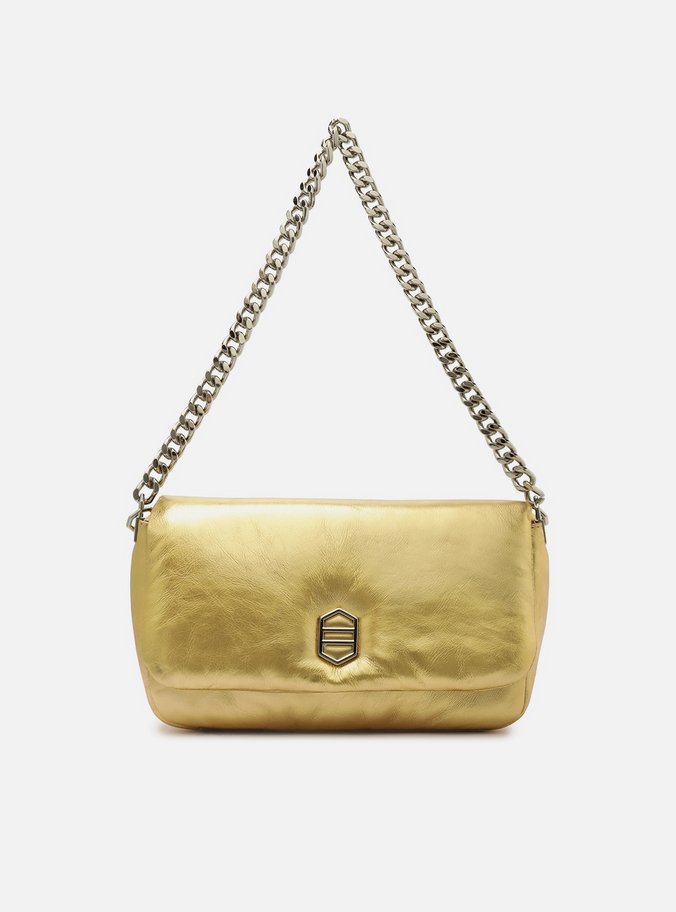 Bolsa Tiracolo Dourada Couro Média Puffer