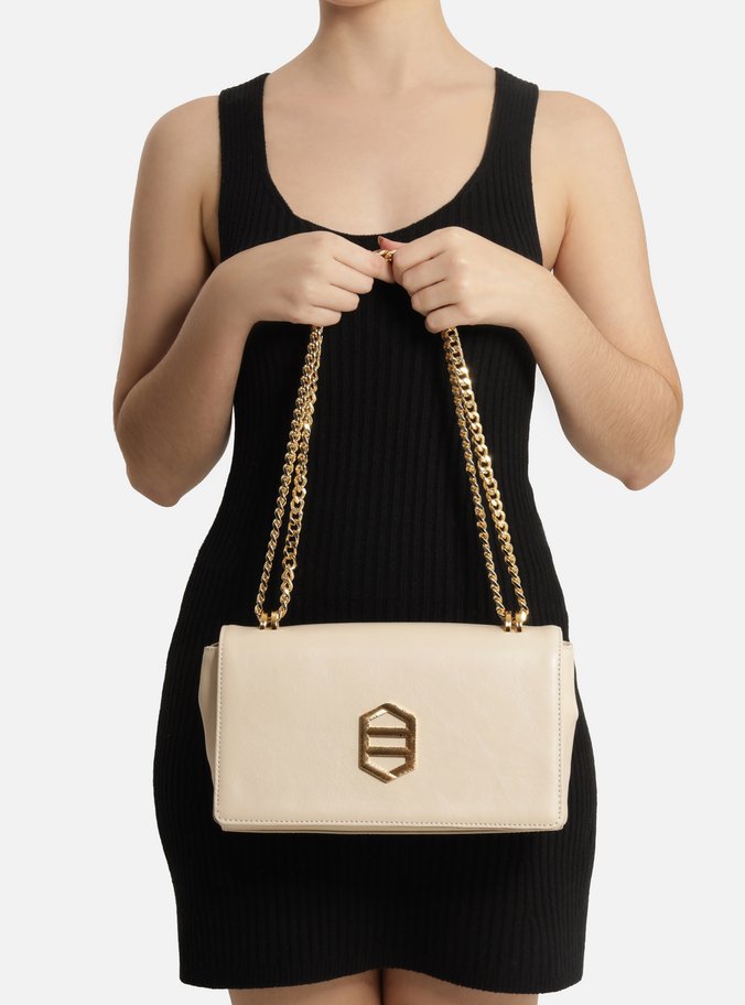 Bolsa Tiracolo Off White Couro Média Metal Dourado