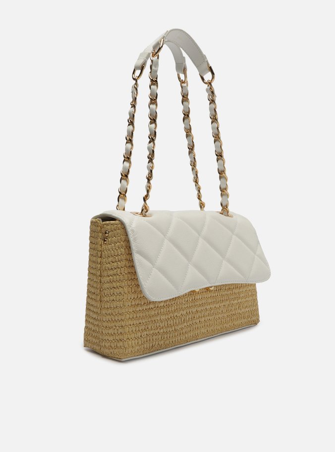 Bolsa Tiracolo Branca Couro Mizz Média Palha