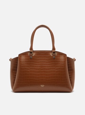 Bolsa Tote Marrom Croco Grande Textura