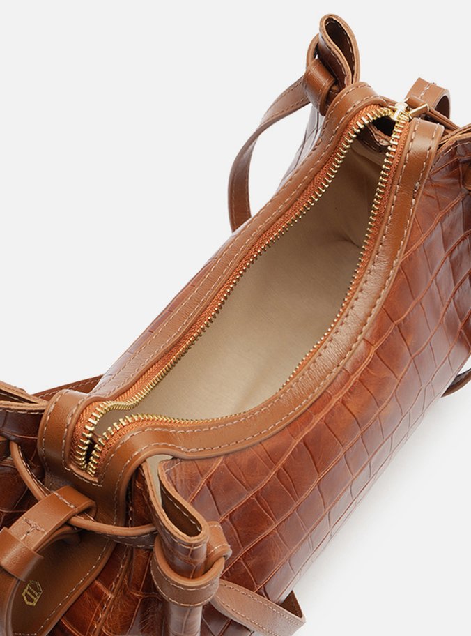 Bolsa Tiracolo Marrom Couro Croco Média