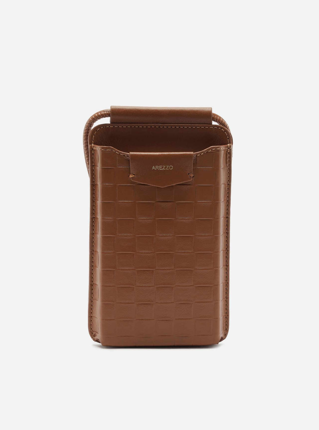 Bolsa Porta Celular Marrom Couro Pequena Tressê — foto 1