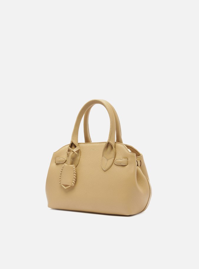 Bolsa Tote Bege Couro Média Arredondada
