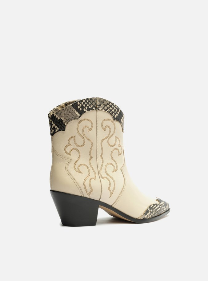 Bota Off-White Couro Cano Curto Bordado Western