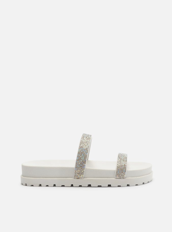 Sandália Papete Branca Strass Luna