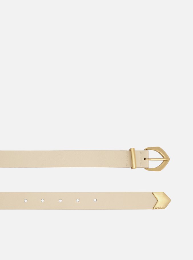 Cinto Off-White Couro Fivela Dourada