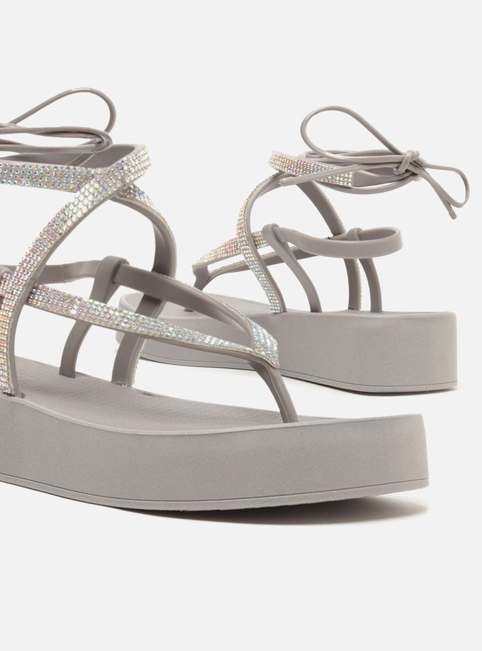Sandália Prata Strass Flatform Amarração Bela