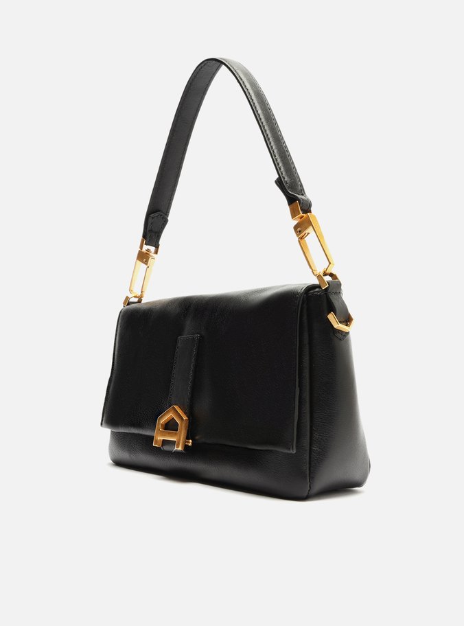 Bolsa Tiracolo Preta Couro Gisele Média