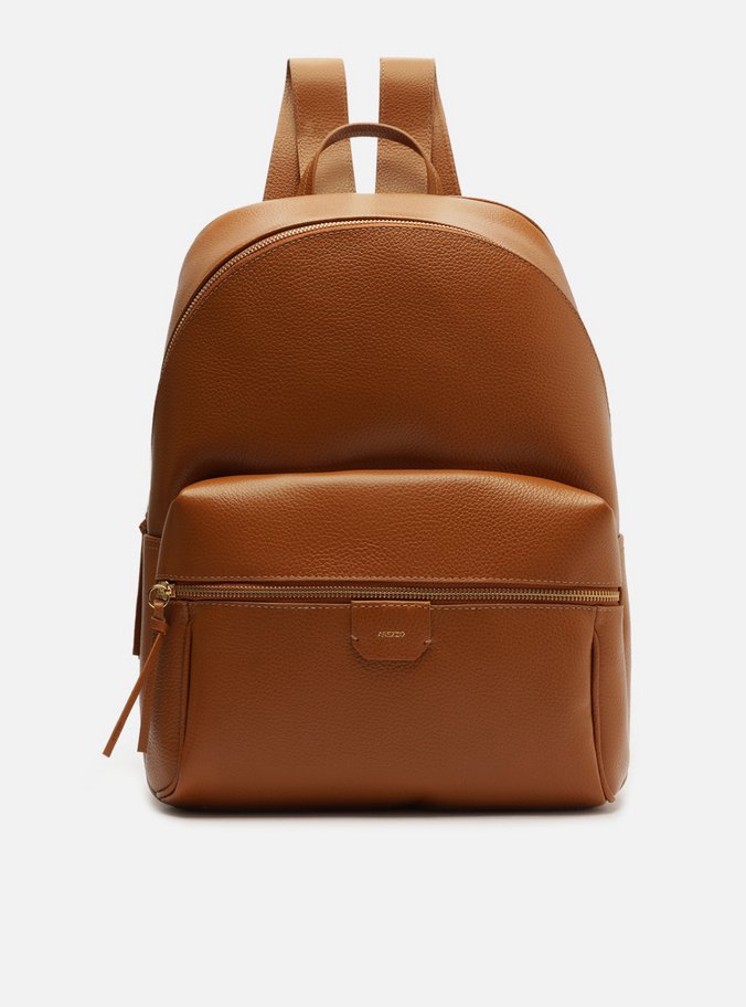 Mochila Marrom Couro Grande Bolso Frontal Zíper