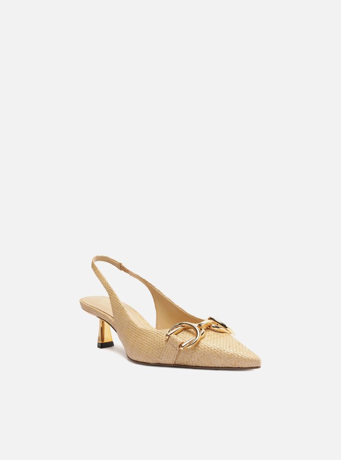 Scarpin Nude Tecido Bico Fino Slingback Bridão