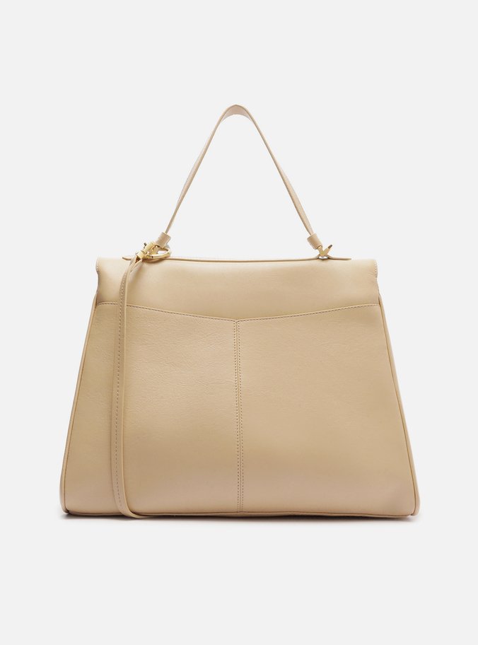 Bolsa Satchel Bege Couro Grande Bag Charm Nó