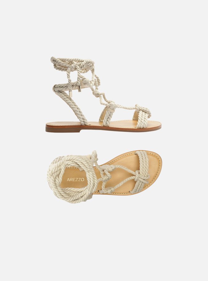 Sandália Rasteira Off-White Amarração Cordões